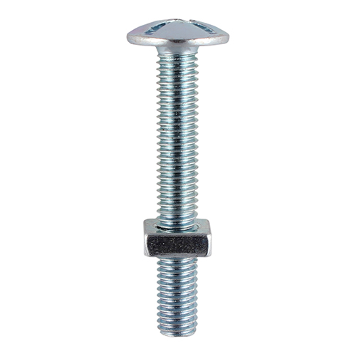 M6 x 100 Roofing Bolt & SQ Nut - BZP