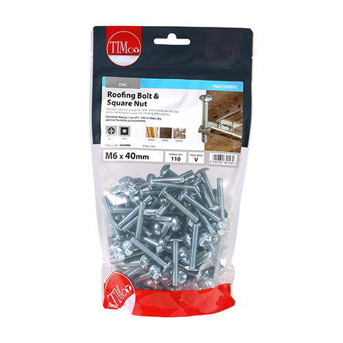 M6 x 40 Roofing Bolt & SQ Nut - BZP