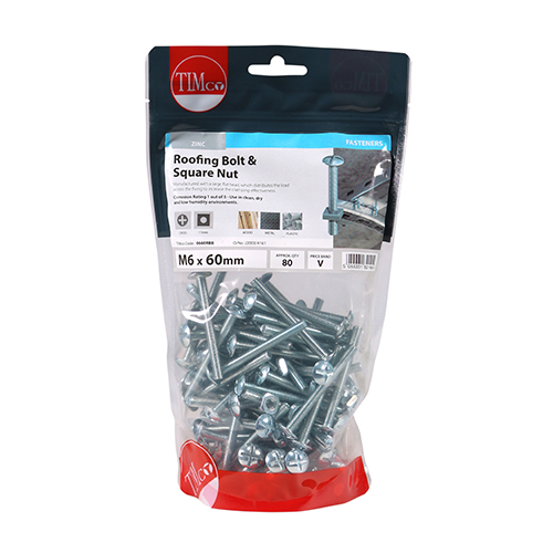 M6 x 60 Roofing Bolt & SQ Nut - BZP