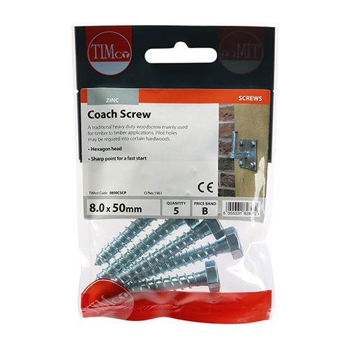 8.0 x 50 Coach Screw DIN 571 - BZP