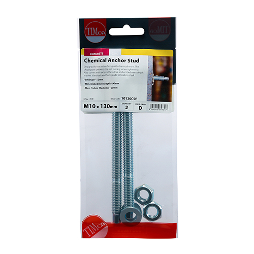 M10 x 130 Chemical Anchor Stud - BZP