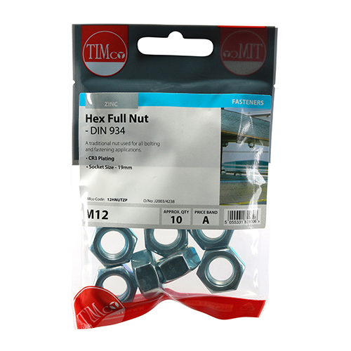 M12 Hex Nut DIN 934 - BZP