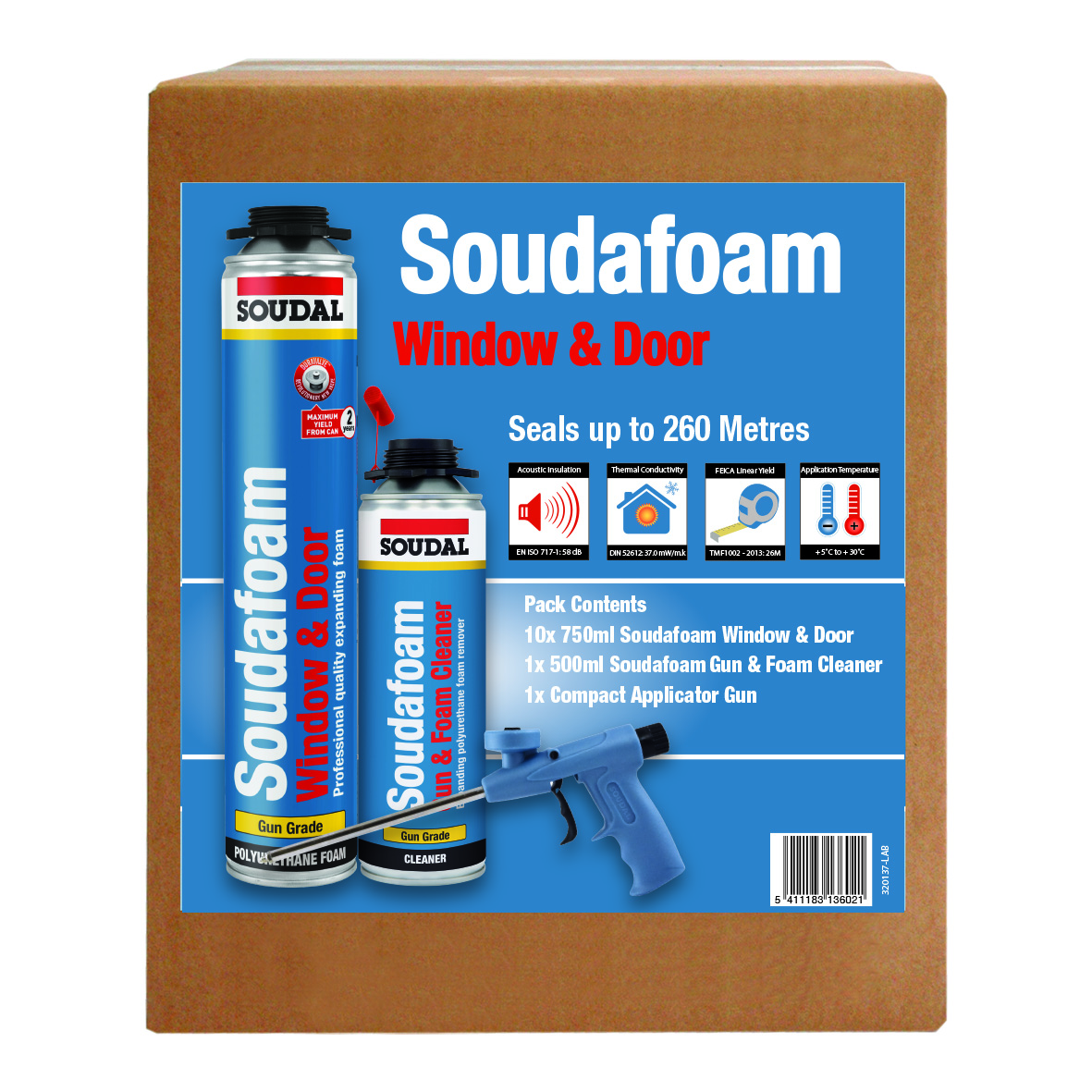 SOUDAFOAM WINDOW & DOOR GUN GRADE COMBI-BOX APPLICATOR PACK CHAMPAGNE