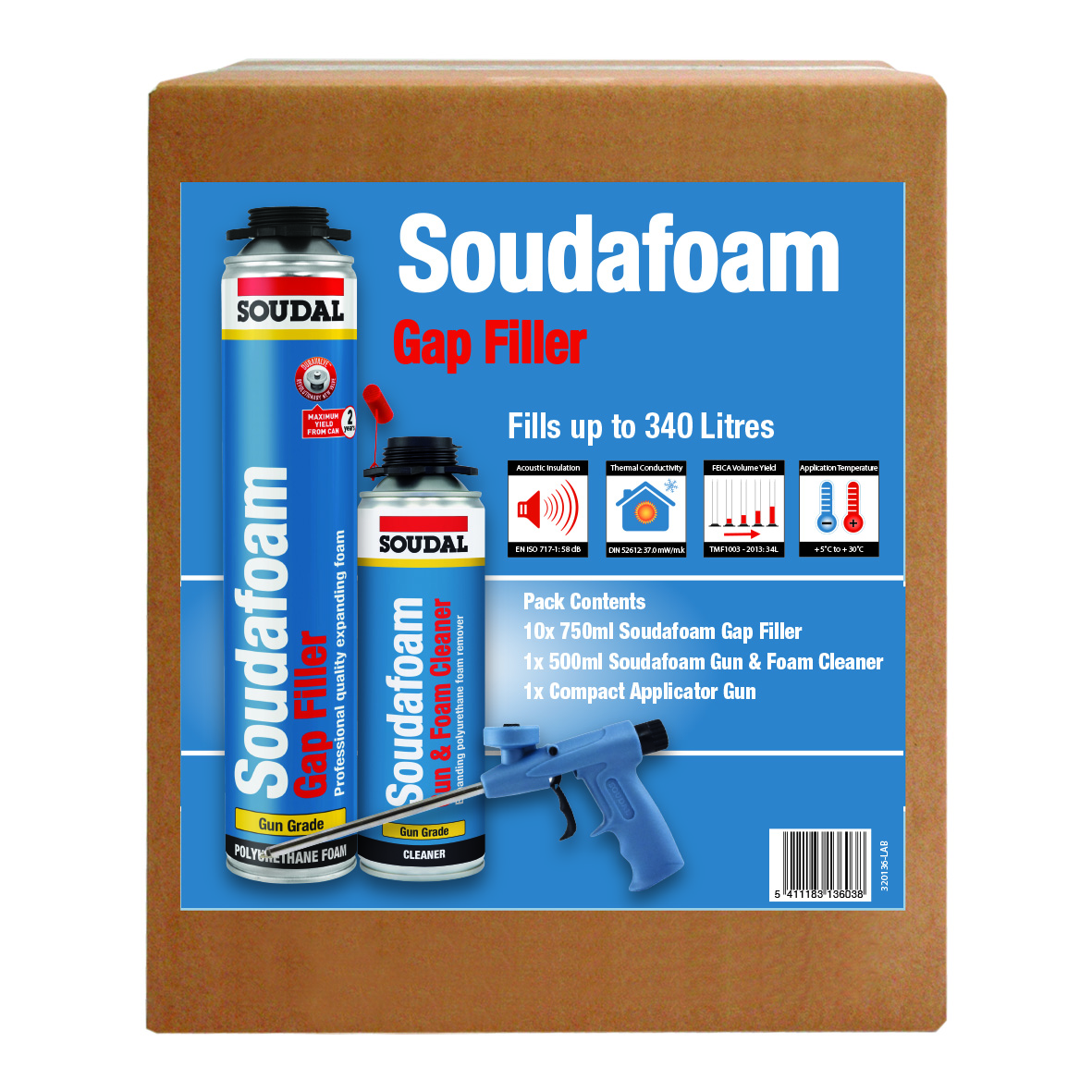 SOUDAFOAM GAP FILLER GUN GRADE COMBI-BOX APPLICATOR PACK CHAMPAGNE