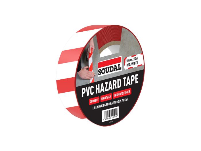 PVC HAZARD TAPE Red/White 50mm x 33m