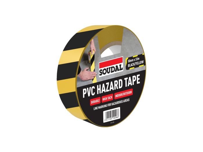 PVC HAZARD TAPE Black/Yellow 50mm x 33m