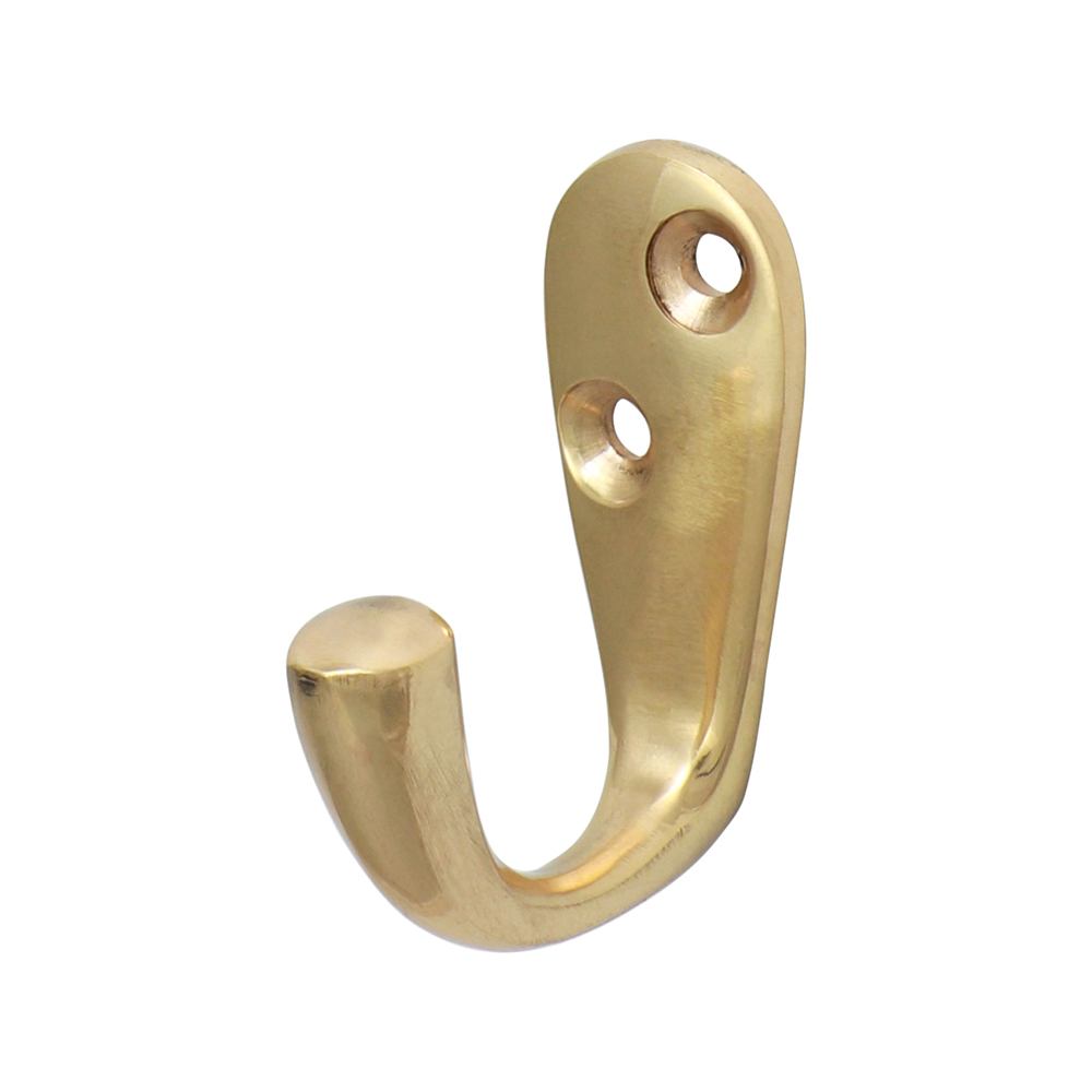 44 x 18mm Single Robe Hook - Polished Brass