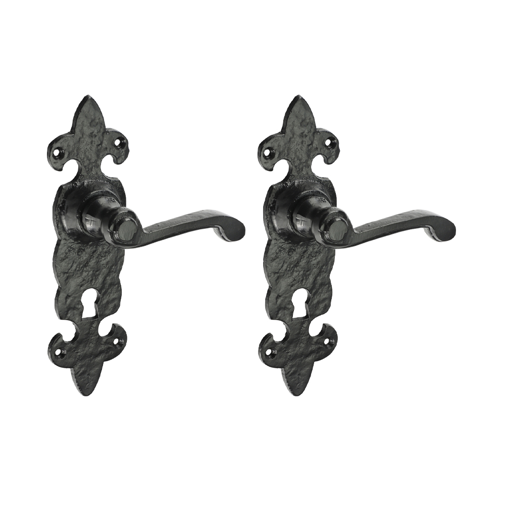 195 x 55 Fleur De Lys Ornate Lever Lock Handlea - Antique Black