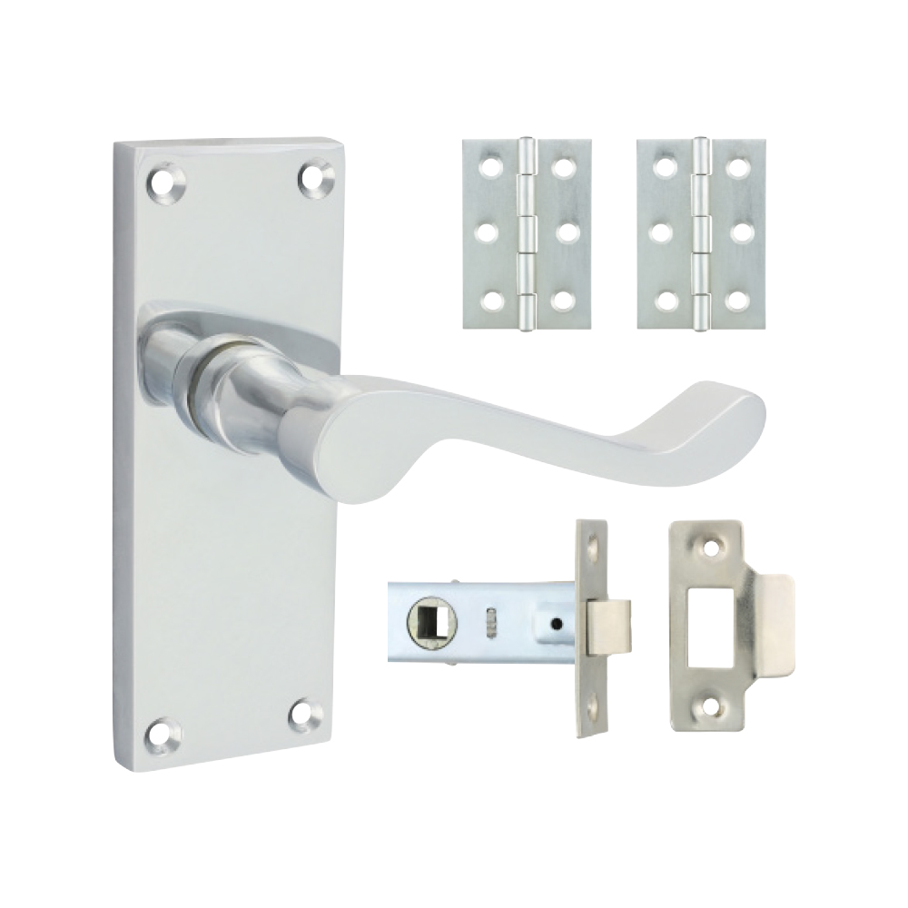 Mixed Victorian Scroll Latch Door Pack - Satin Chrome