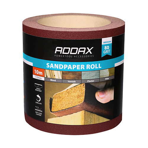 115mm x 10m Sandpaper Roll - Red - 80 Grit