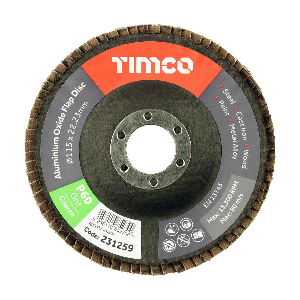 115 x 22.23 Set of Flap Discs - Aluminium Oxide - Type 29 Conical - 60 Grit