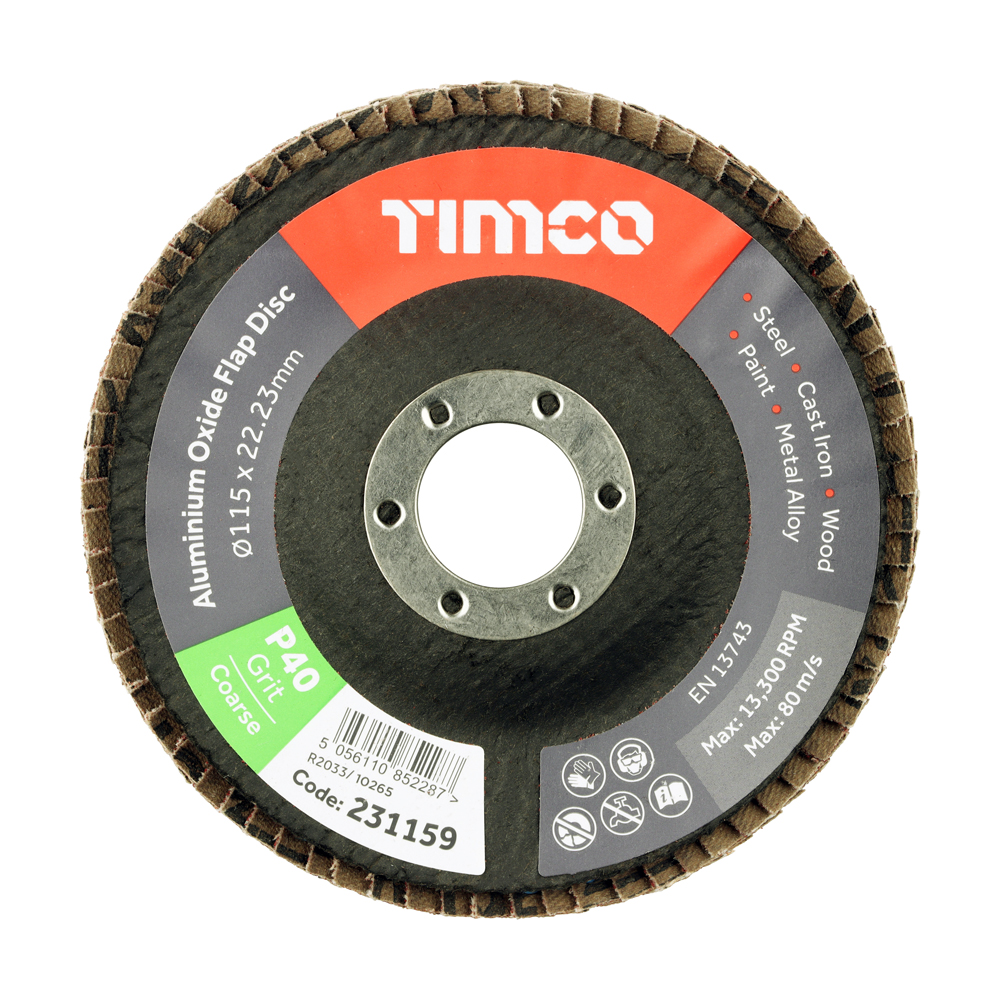 115 x 22.23 Set of Flap Discs - Aluminium Oxide - Type 29 Conical - 40 Grit