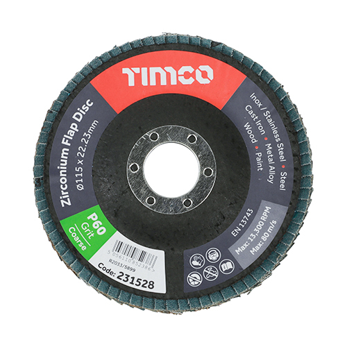 115 x 22.23 Zirconium Flap Discs - Type 29 Conical - P60 Grit