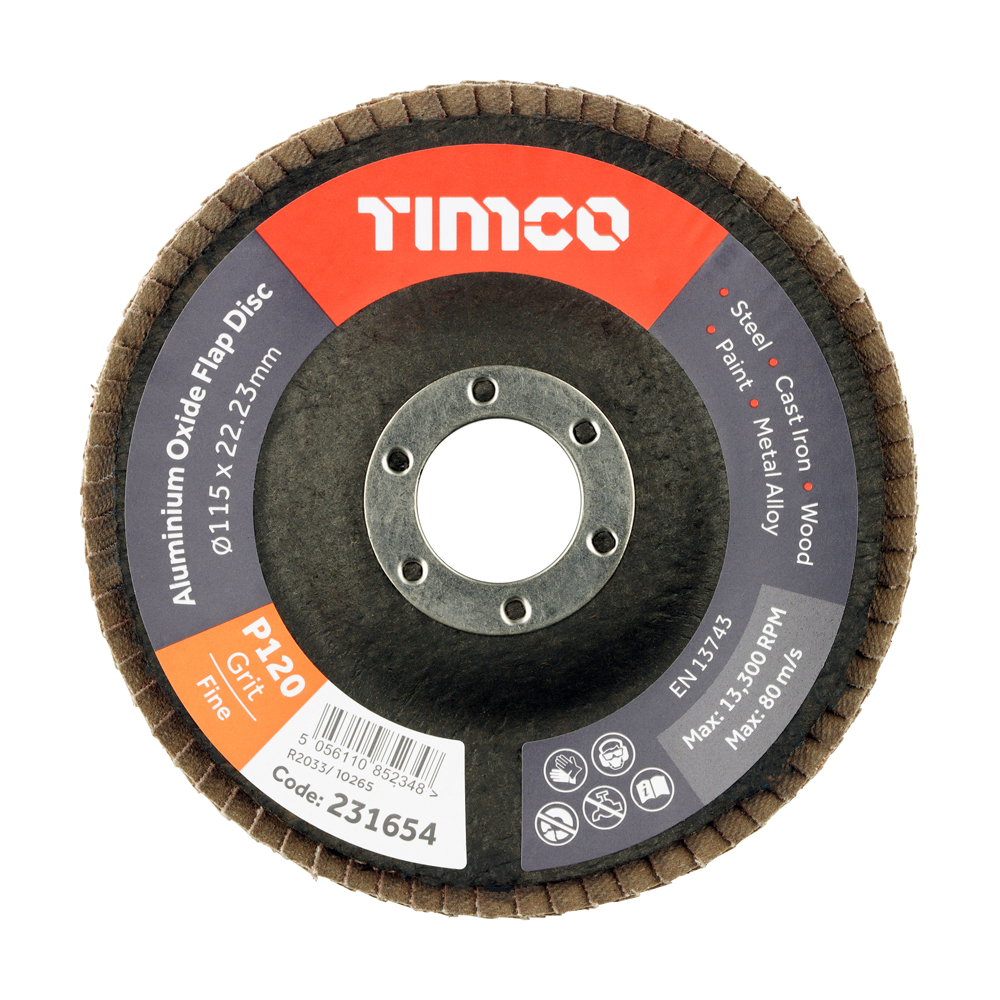 115 x 22.23 Set of Flap Discs - Aluminium Oxide - Type 29 Conical - 120 Grit