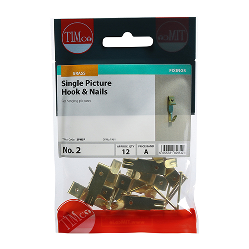 No.2 Picture Hook & Nails - Single - E/Brass