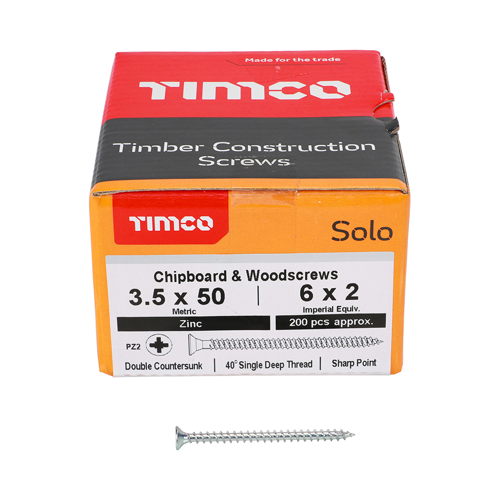 3.5 x 50 Solo Woodscrew PZ2 CSK - BZP