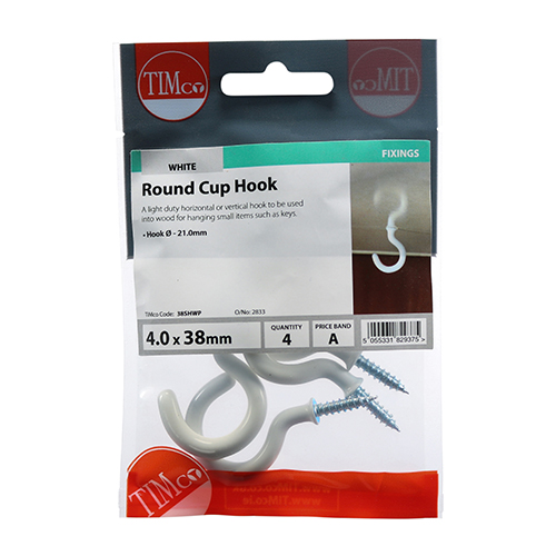 38mm Round Cup Hook - White