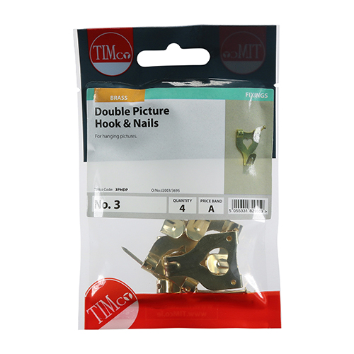 No.3 Double Picture Hook & Nails - E/Brass
