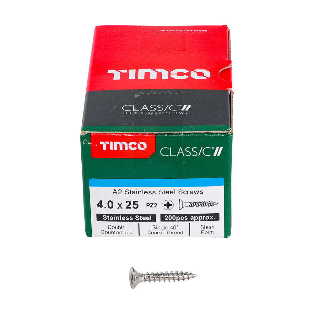 4.0 x 25 Classic Screw PZ2 CSK - A2 S/S