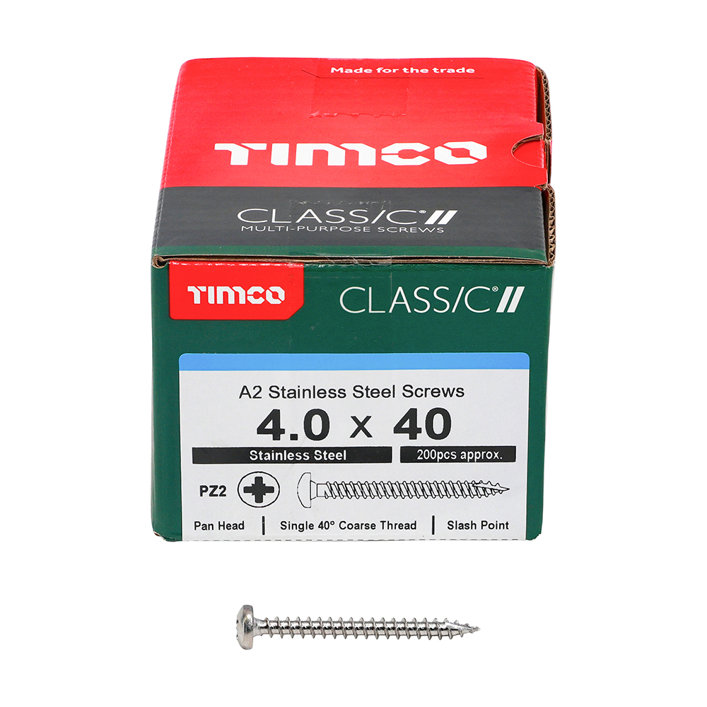 4.0 x 40 Classic Screw PZ2 PAN - A2 S/S