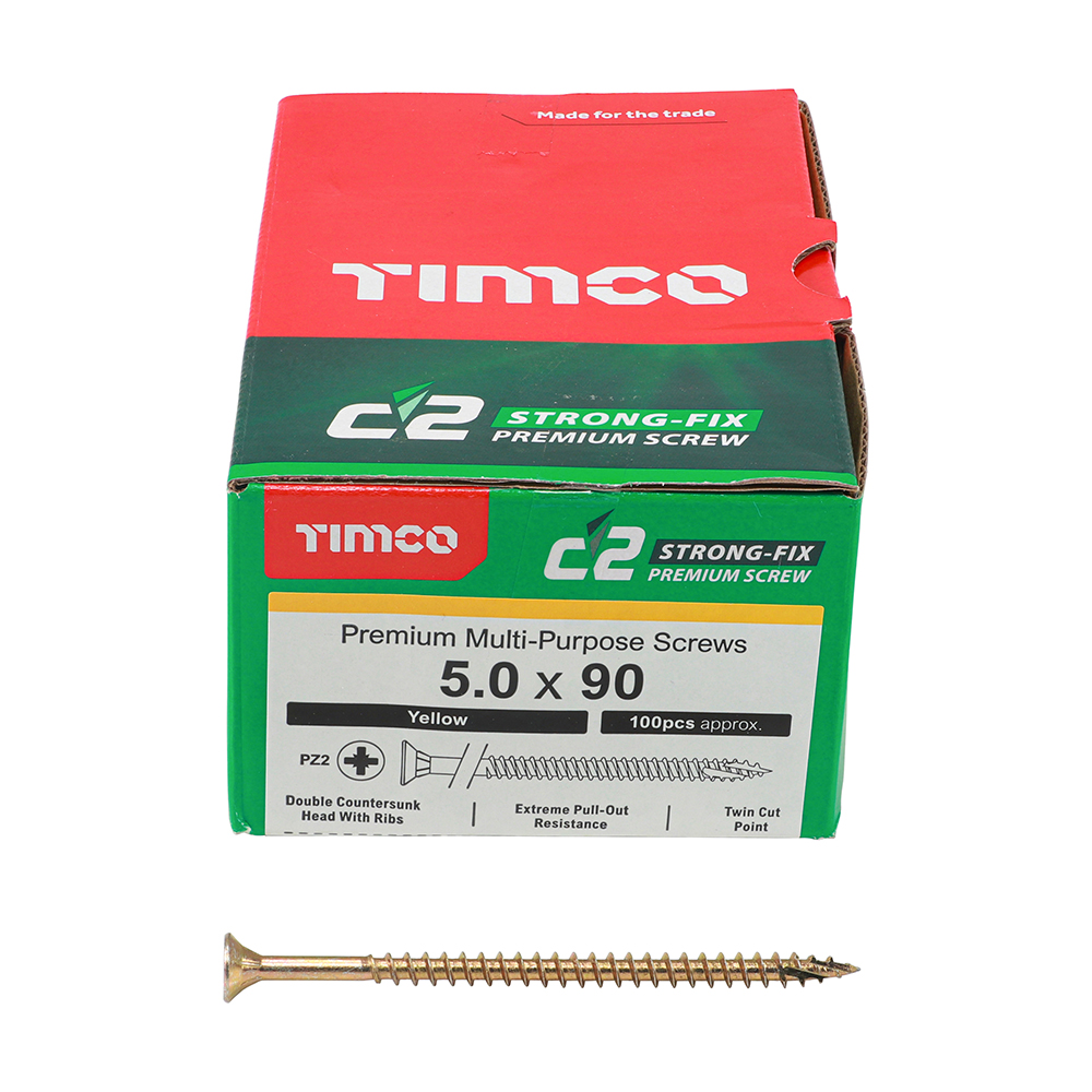 5.0 x 90 C2 Screw PZ CSK - Yellow