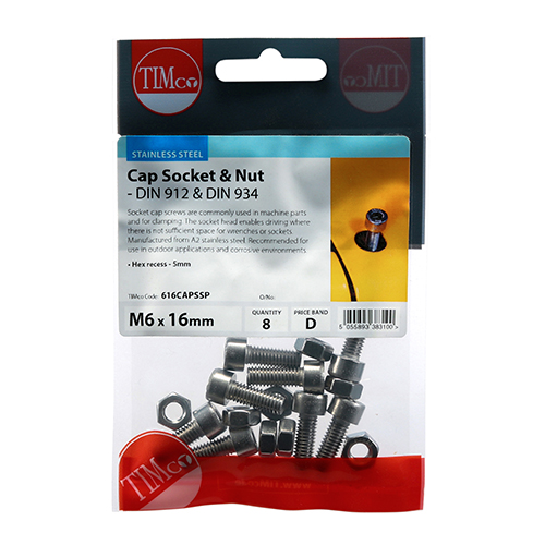 M6 x 16 Cap Socket & Nut - A2 SS