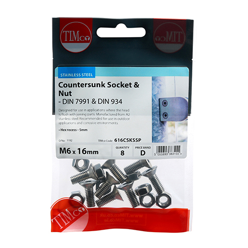 M6 x 16 CSK Socket & Nut - A2 SS