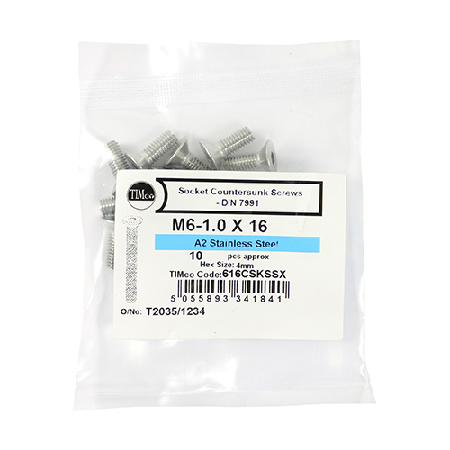 M6 x 16 Countersunk Socket Screws-A2SS