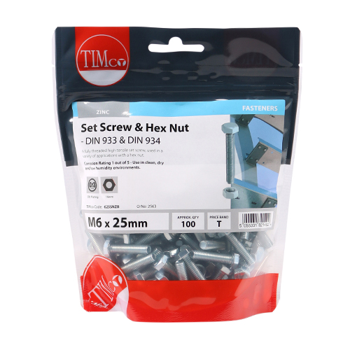 M6 x 25 Set Screw & Hex Nut - BZP