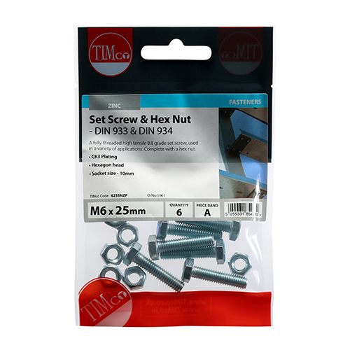 M6 x 25 Set Screw & Hex Nut - BZP