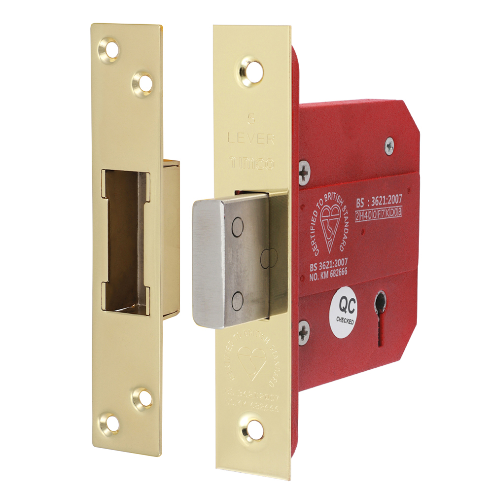 78mm case / 57mm backset 5 Lever British Standard Deadlock - Electro Brass