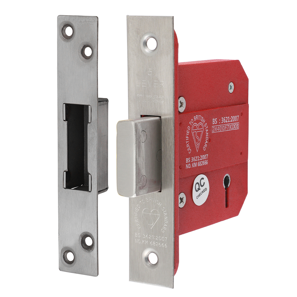 78mm case / 57mm backset 5 Lever British Standard Deadlock Stainless Steel - Satin