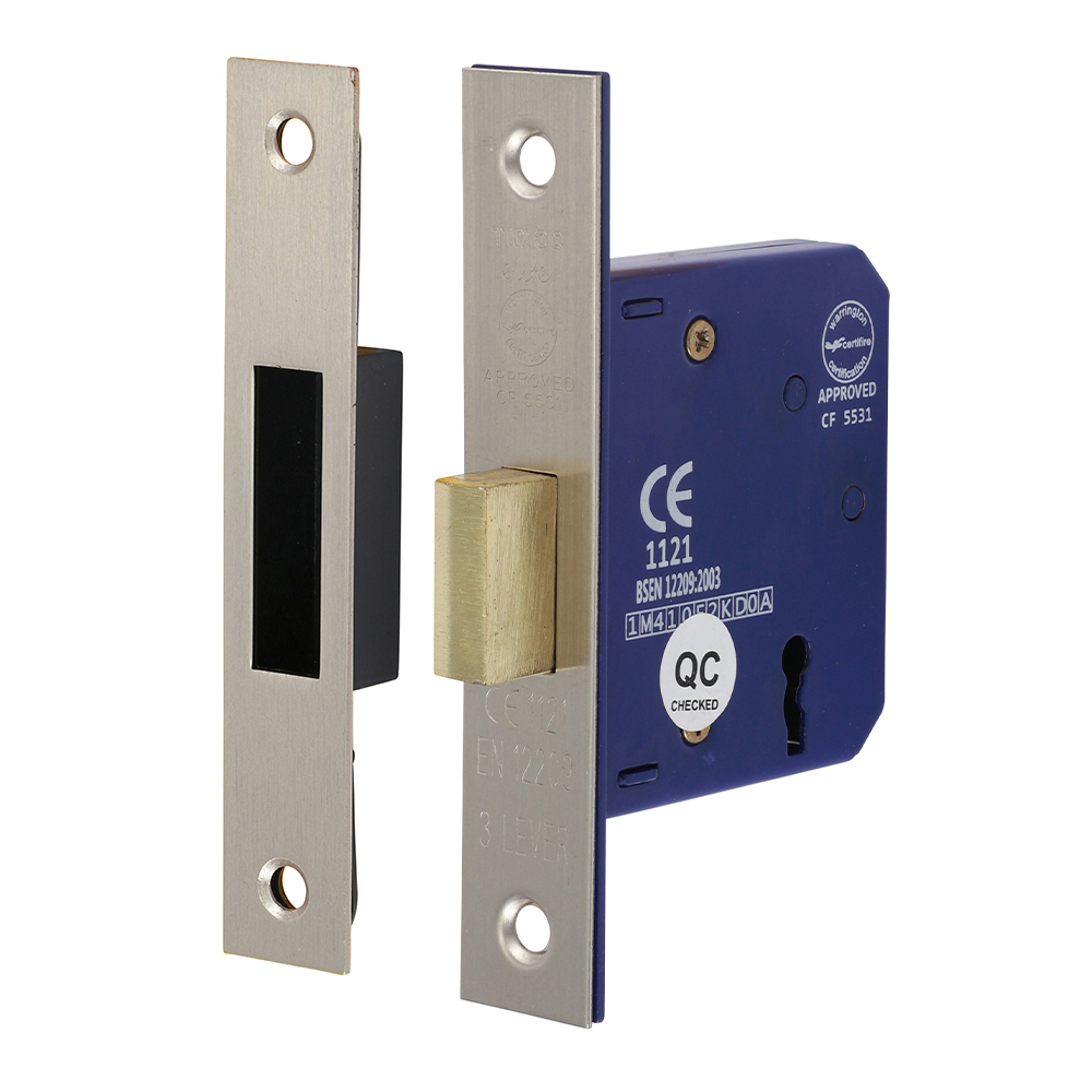 65mm Case / 45mm Backset 3 Lever Deadlock - Satin Nickel