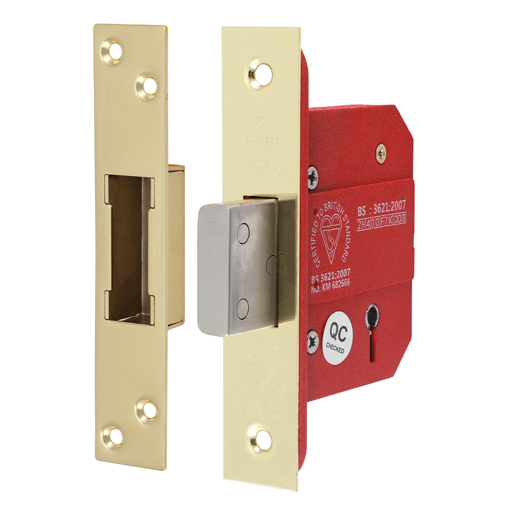 66mm Case / 45mm Backset 5 Lever British Standard Deadlock - Electro Brass