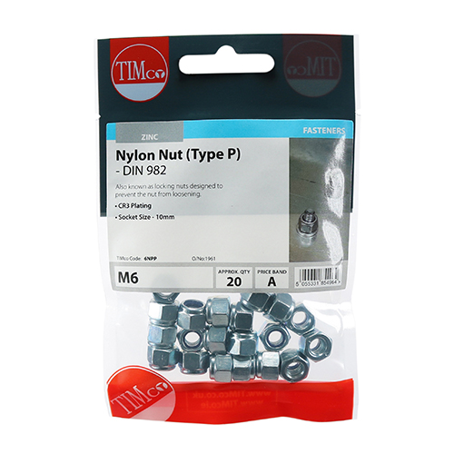 M6 P Nylon Nut DIN 982 - BZP