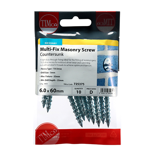 6.0 x 60 Multi-Fix Masonry Screw - CSK