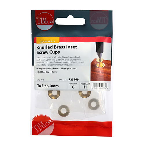 6.0 Screw Knurled Brass Inset Screw Cups