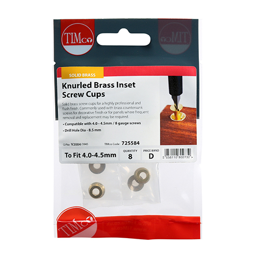 4.5 Screw Knurled Brass Inset Screw Cups