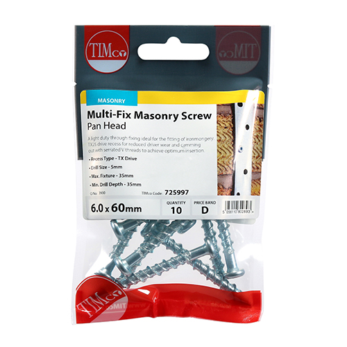 6.0 x 60 Multi-Fix Masonry Screw - PAN