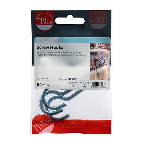 80mm Screw Hooks - BZP