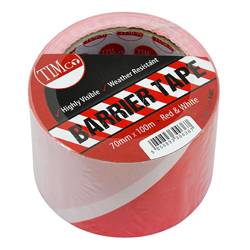 100m x 70mm PE Barrier Tape - Red/White