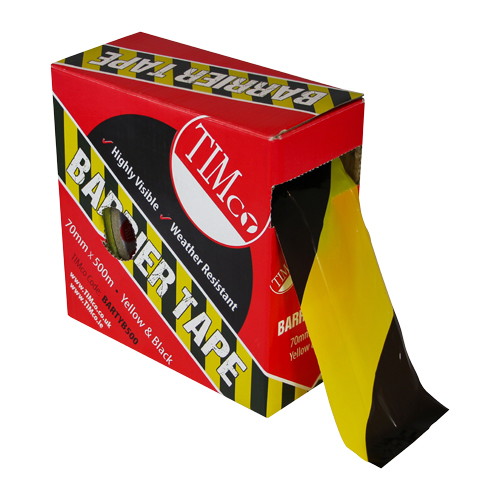 500m x 70mm PE Barrier Tape - Black/Yellow