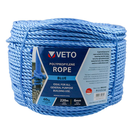 6mm x 220m Blue Poly Rope Long - Coil