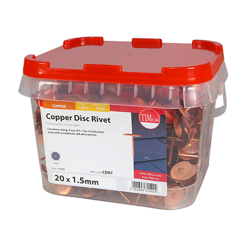 20 x 1.50 Copper Disc Rivets