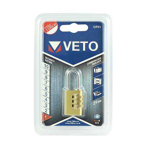 21mm Veto Brass Combi Padlock