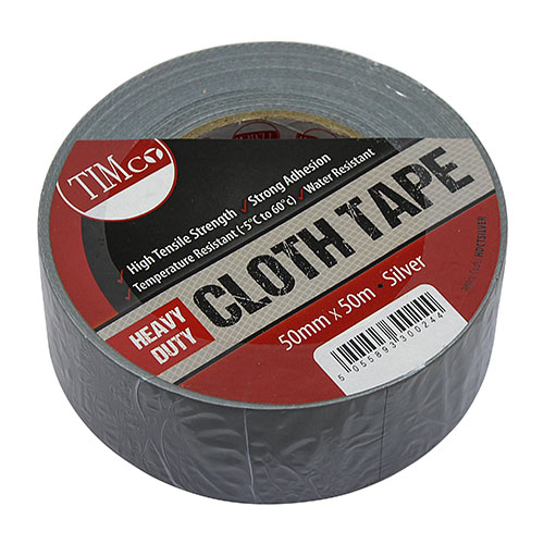 50m x 50mm Heavy Duty Cloth Tape - Silver