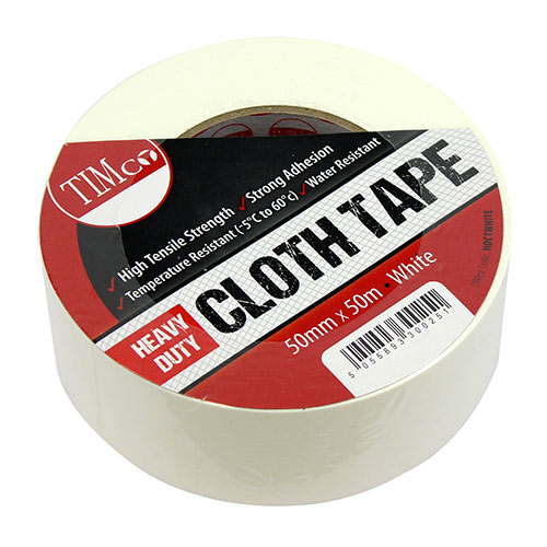 50m x 50mm Heavy Duty Cloth Tape - White