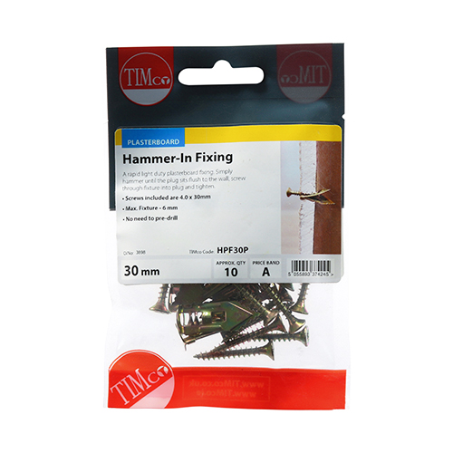 4 x 30mm Hammer-In Plasterboard Fixing