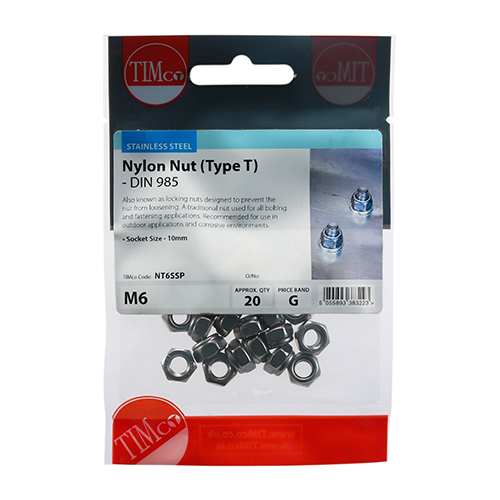 M6 T Nylon Nut DIN 985 - A2 SS