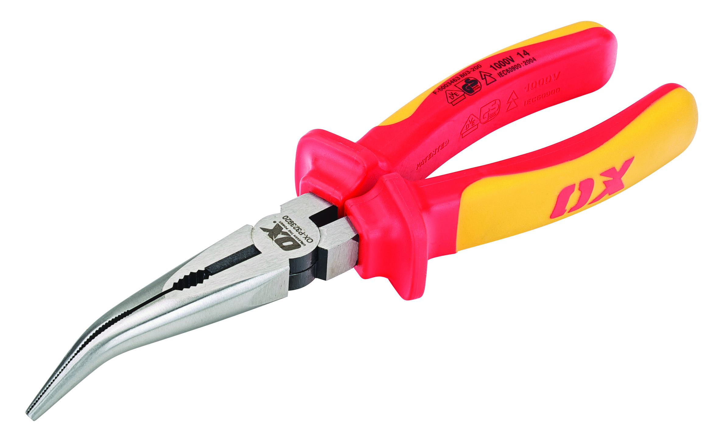 OX Pro VDE Bent Long Nose Pliers - 200mm (8)